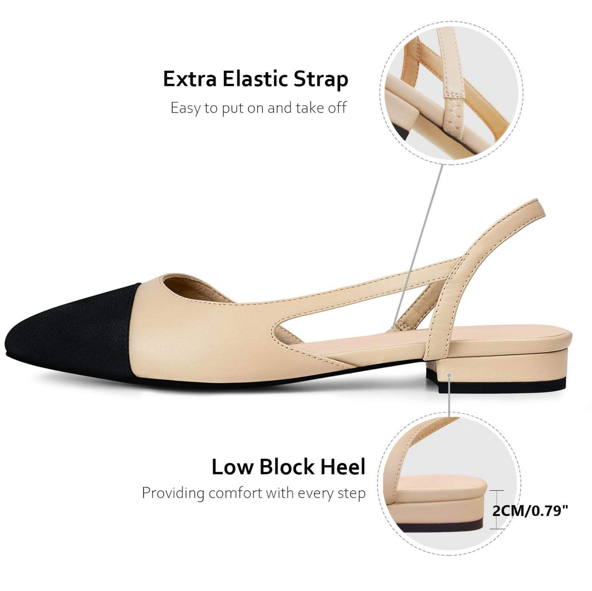 Women’s Elegant Slingback Flat Shoes – Chic Square-Toe Casual Flats with Adjustable Strap