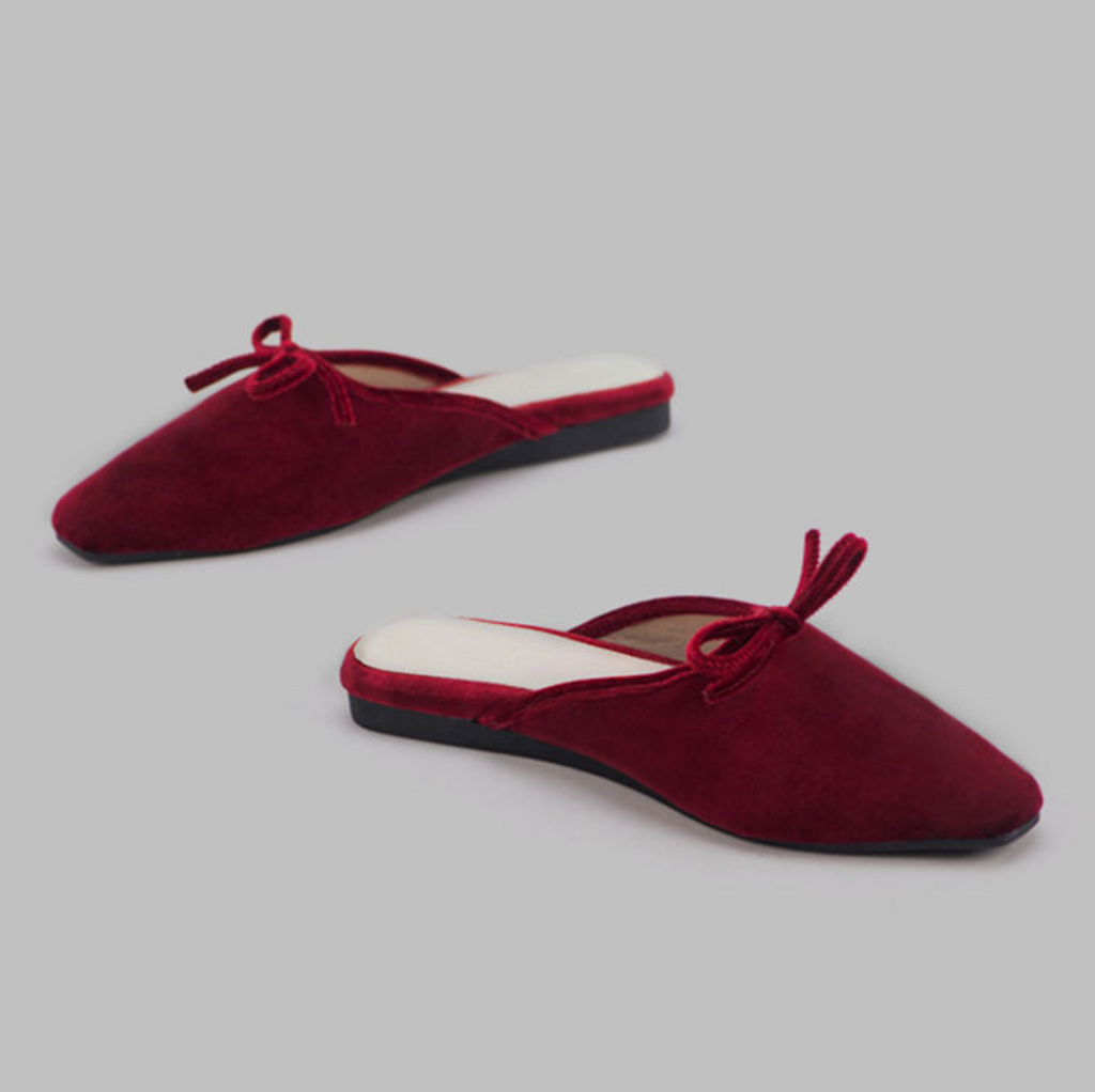 Women’s Elegant Bow Flat Slides – Chic Square-Toe Slip-On Shoes for Everyday Style
