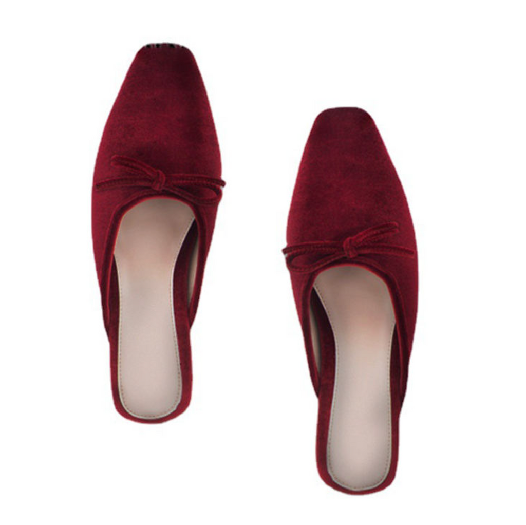 Women’s Elegant Bow Flat Slides – Chic Square-Toe Slip-On Shoes for Everyday Style