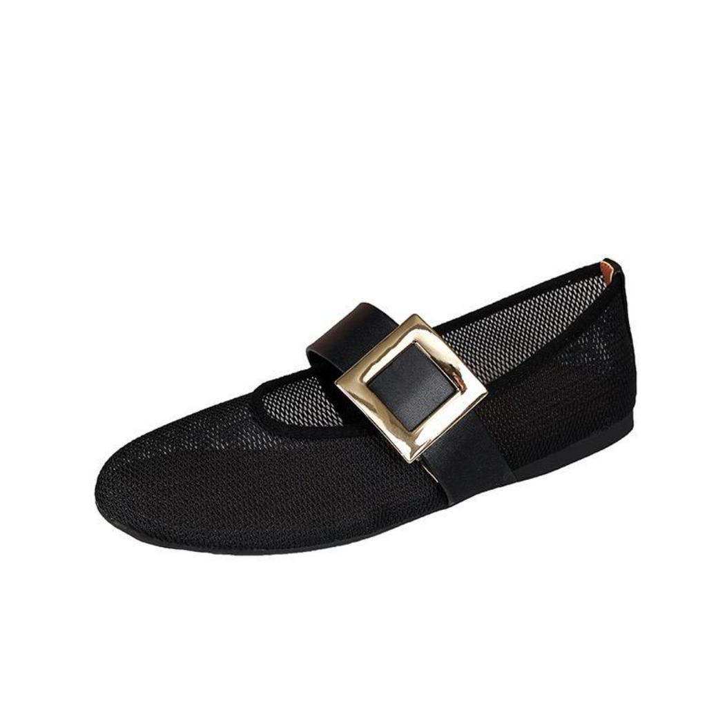 Women’s Mesh Flat Shoes – Breathable Round-Toe Strap Flats with Elegant Vintage Style