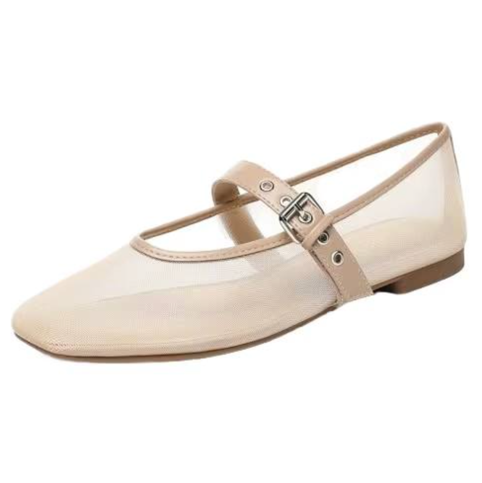 Women’s Mesh Flat Shoes – Breathable Round-Toe Strap Flats with Elegant Vintage Style
