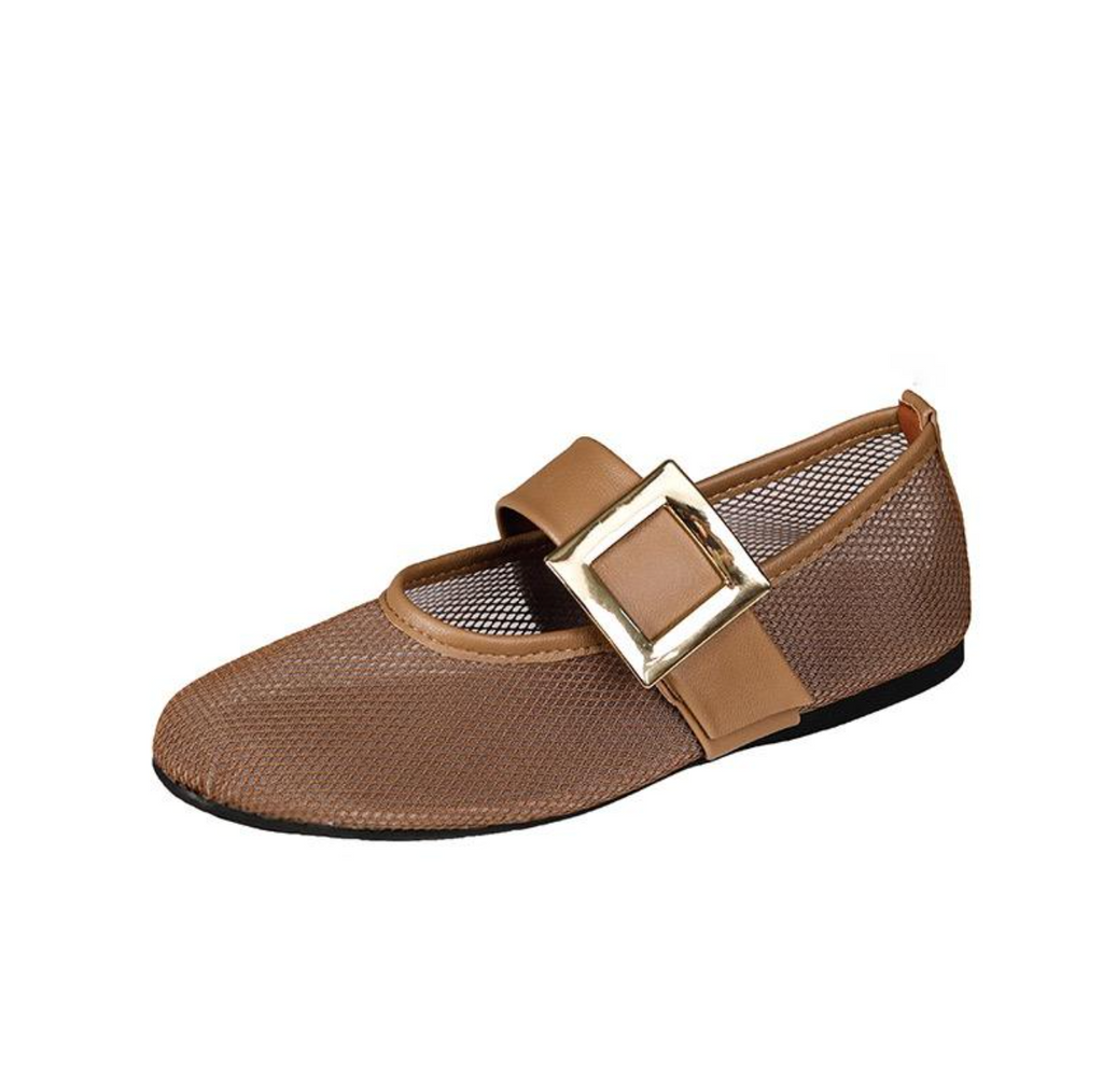 Women’s Mesh Flat Shoes – Breathable Round-Toe Strap Flats with Elegant Vintage Style