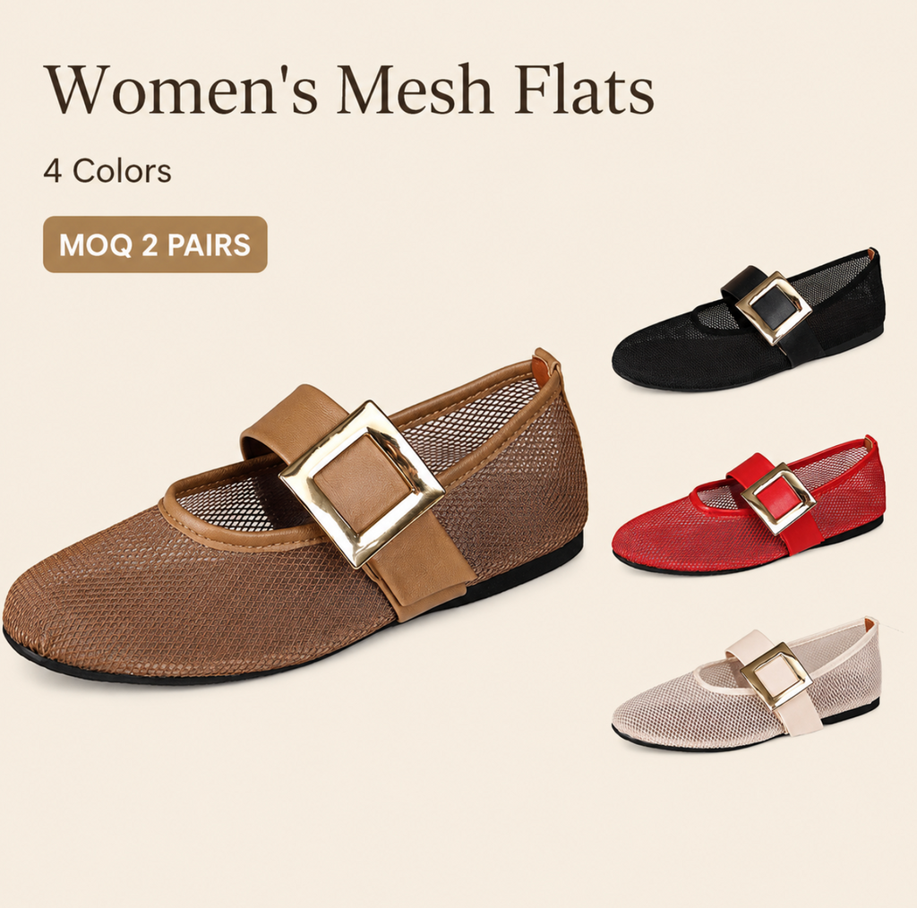 Women’s Mesh Flat Shoes – Breathable Round-Toe Strap Flats with Elegant Vintage Style