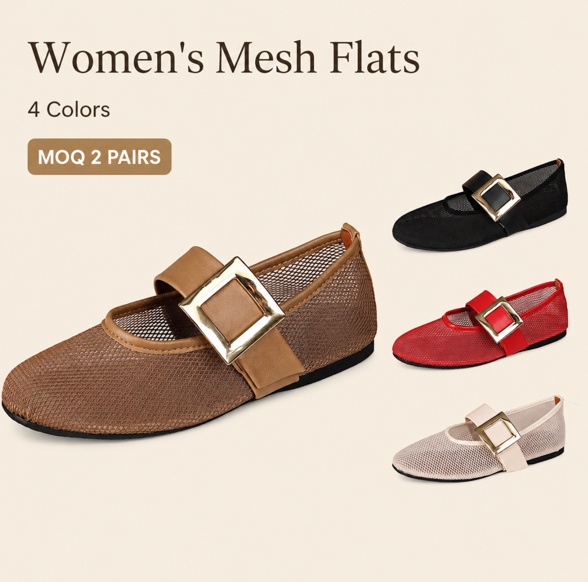 Women’s Mesh Flat Shoes – Breathable Round-Toe Strap Flats with Elegant Vintage Style